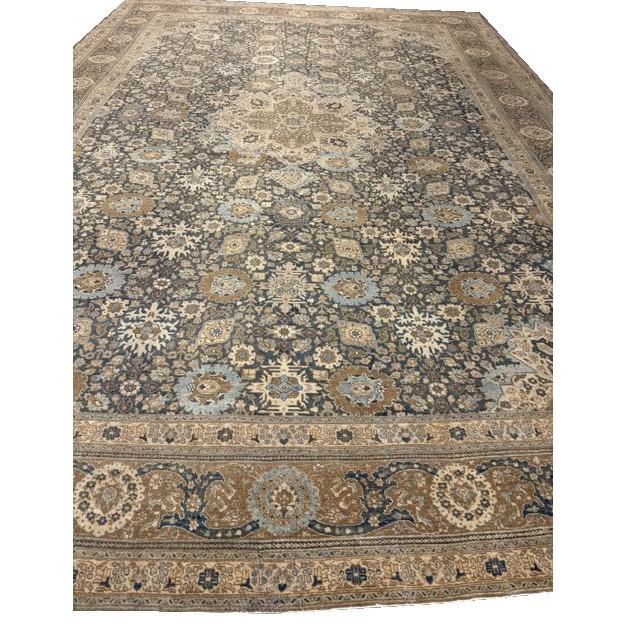 Persian 1880s Antique Allover Arabesque Medallion Navy Woven Wool Persian Tabriz Rug For Sale - Image 3 of 8