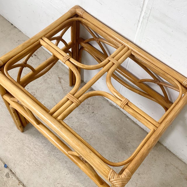 Vintage Bent Rattan & Glass Side Table With Arch Apron Detail, Circa 1970s–1980s For Sale - Image 9 of 12
