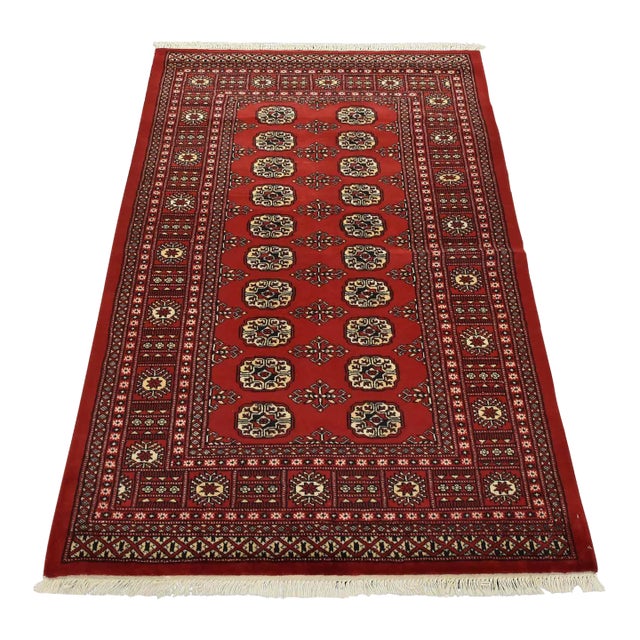 Bokhara Rug 4’2” X 6’2” Red Wool Tribal Hand-Knotted Oriental Carpet For Sale