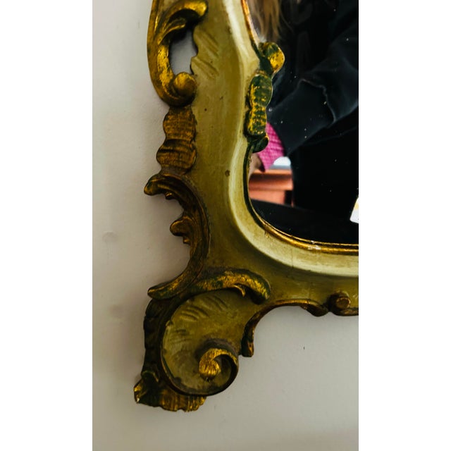 Gold Antique Rococo Style Carved Wood Gilt & Floral Decorated Venitian Mirror For Sale - Image 8 of 12