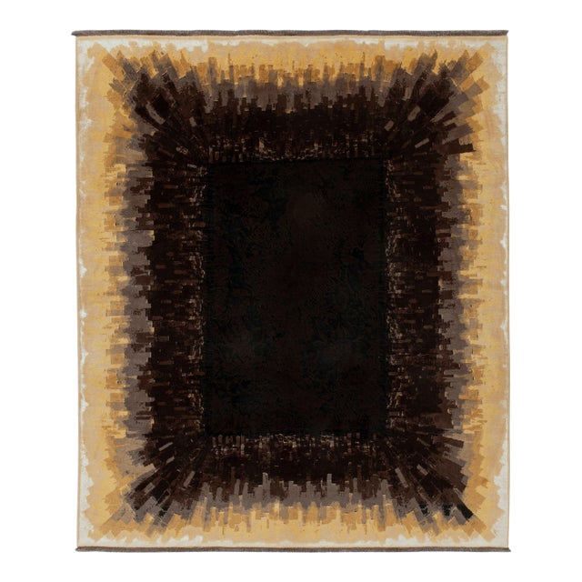 Rug & Kilim’s Art Deco Style Modern Rug in Black, Brown & Gold Borders For Sale
