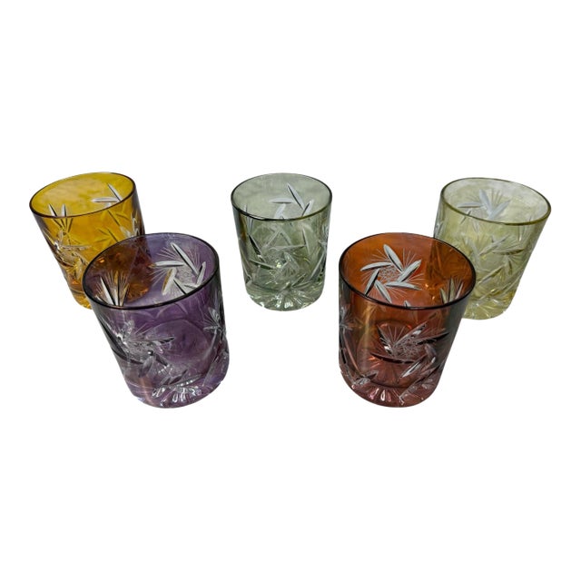 Japanese Edo Kiriko Cut Crystal Harlequin Tumblers - Set of 5 For Sale