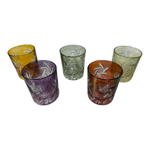 Japanese Edo Kiriko Cut Crystal Harlequin Tumblers - Set of 5
