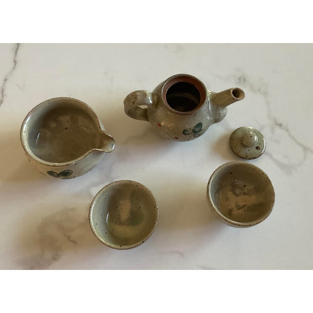Ceramic Tea Pot and Tea Cup Set With Cherry Design - Set of 4 For Sale - Image 4 of 7
