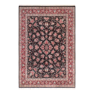 Shabby Chic Floral 1990's Pak-Persian Black/Red Wool Rug - 9'3'' X 12'3'' For Sale