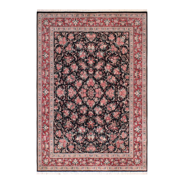 Shabby Chic Floral 1990's Pak-Persian Black/Red Wool Rug - 9'3'' X 12'3'' For Sale