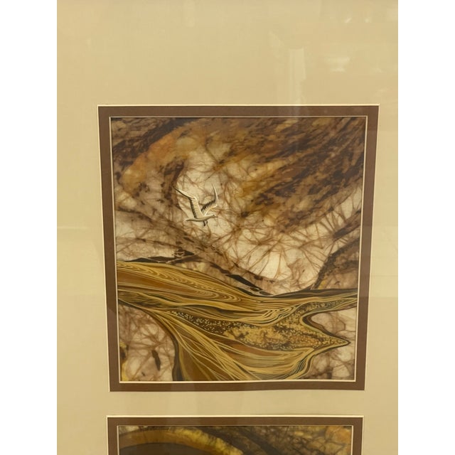 1970s Louise "Lou" Wilson Signed Batik Art Triptych, Framed Nature and Wildlife Landscape.. For Sale - Image 10 of 10