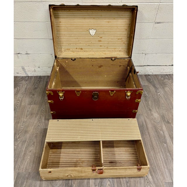 Vintage Luce Trunk Company Kansas City Flat Top Steamer Trunk For Sale - Image 15 of 18