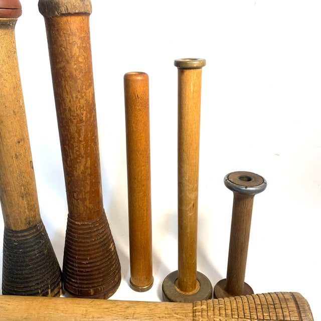 Mid 20th Century Early 20th Century Industrial Wood Textile Bobbin Collection of 8 For Sale - Image 5 of 9