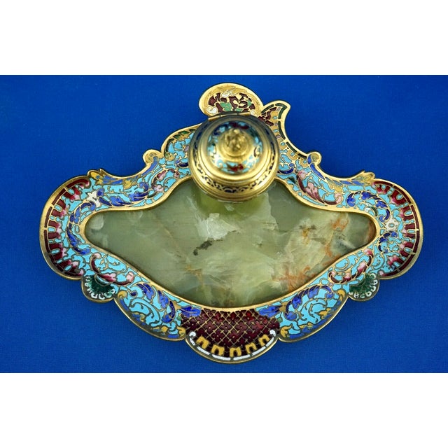 Triptych Inkwell and Candleholders in Gilded Bronze and Onyx Marble, Set of 3 For Sale - Image 13 of 18