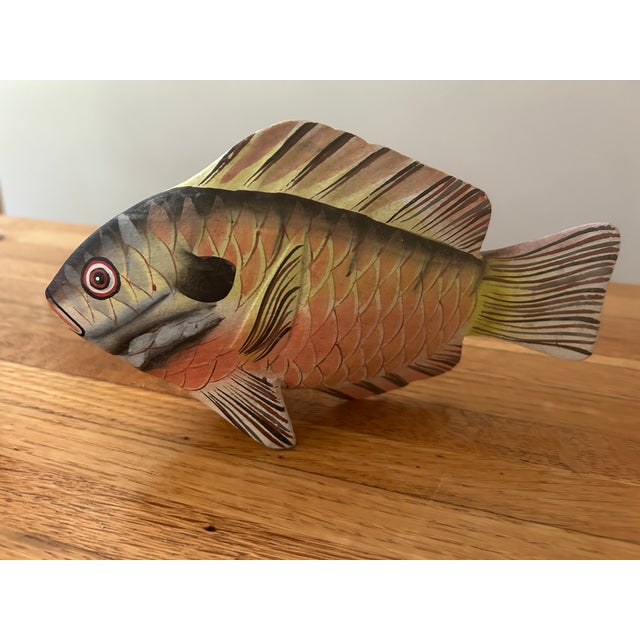 Set of Seven Hand-Carved & Hand-Painted Tropical Wooden Fish Art For Sale - Image 4 of 8