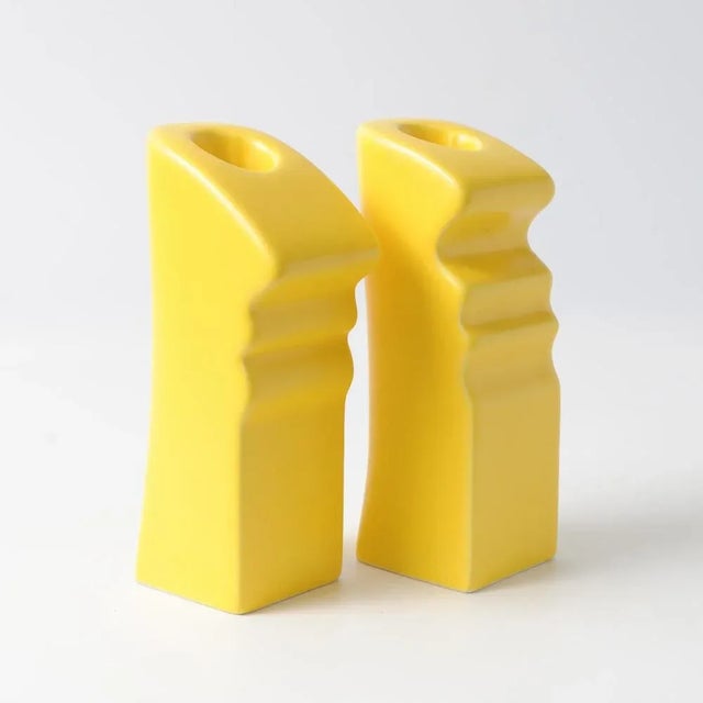 Postmodern Yellow Ceramic Candle Holders from ASA, 1980s, Set of 2 For Sale - Image 6 of 8