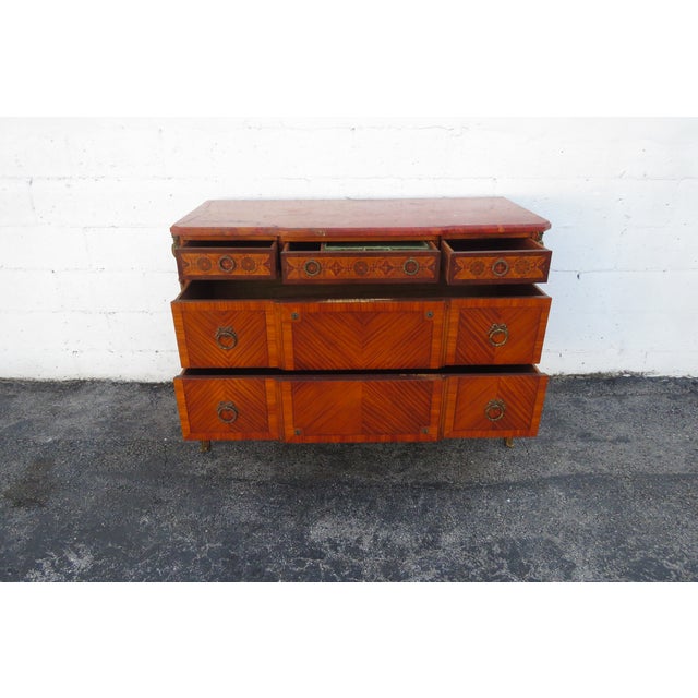 French French Marble Top Inlay Carved Dresser Bathroom Vanity 5719 For Sale - Image 3 of 12