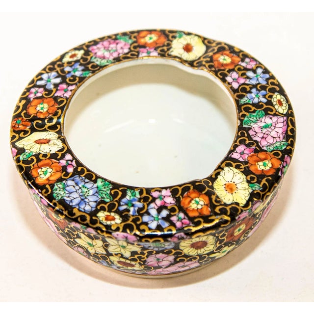 Vintage Asian Porcelain Hand Painted Black Floral Ashtray China For Sale - Image 13 of 13