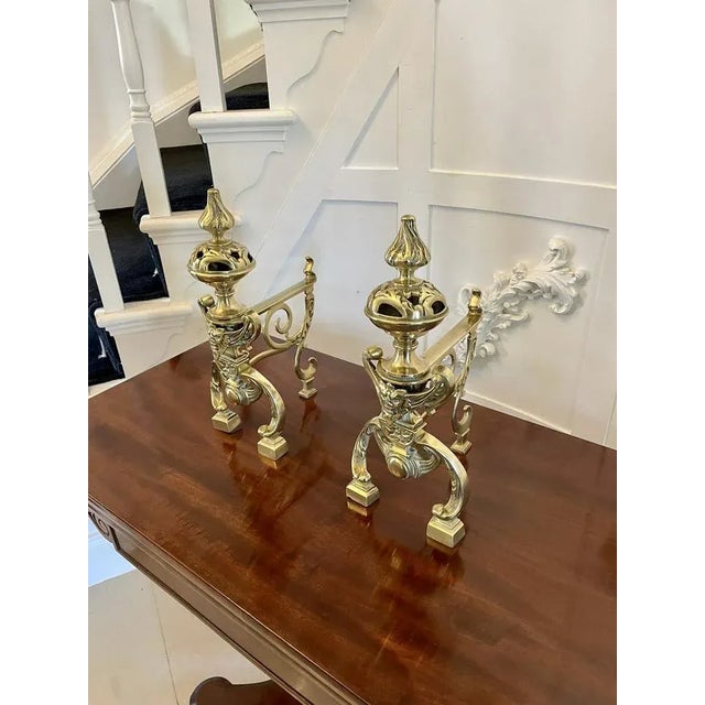 Antique Victorian Ornate Brass Fire Dogs, 1870s, Set of 2 For Sale - Image 3 of 8