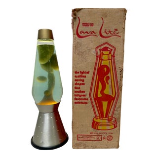Rare Vintage Green Silver Lava Simplex Lava Night Lite Light Lamp W Original Box For Sale