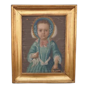 Portrait of a Little Girl 1850-1860 Oil on Mounted Canvas, Framed
