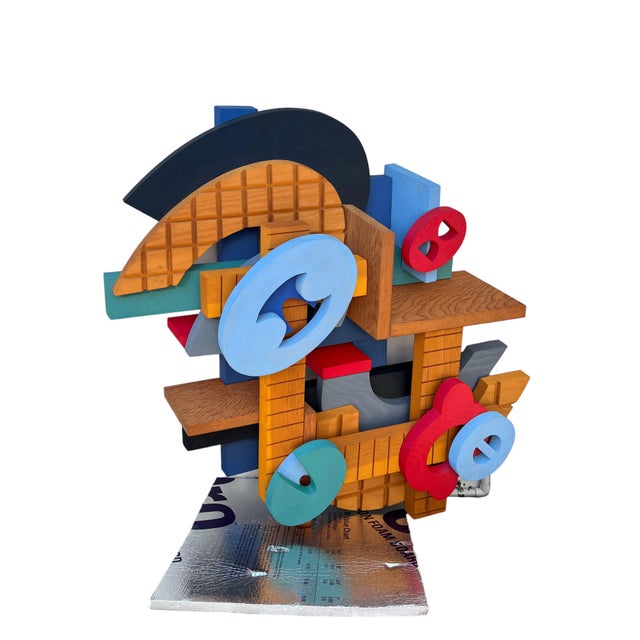 Contemporary John Okulick, Large Abstract Wood Sculpture Colorful Wooden Painting John Okulick Wall Hanging For Sale - Image 3 of 18