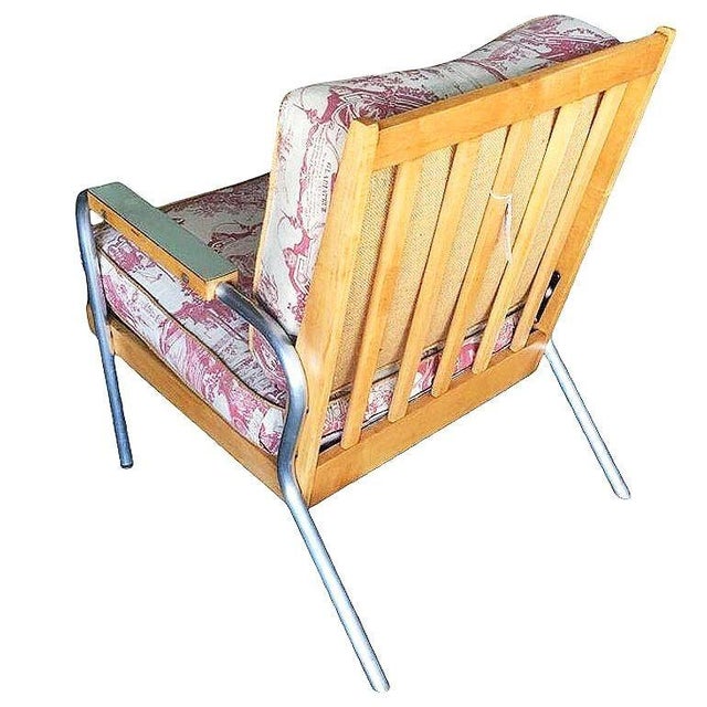 Mid 20th Century Rare Mid-Century Chrome Tubular Steel & Blonde Oak Lounge Chair by Hill-Rom Pair For Sale - Image 5 of 9