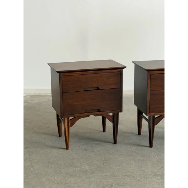 W22 D15 H25.25 Fully restored walnut nightstands in great condition. Both units are structurally sound and fully...