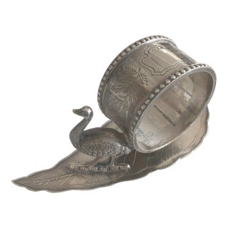 Early 1900s Silverplate Napkin Ring With Bird on a Leaf For Sale