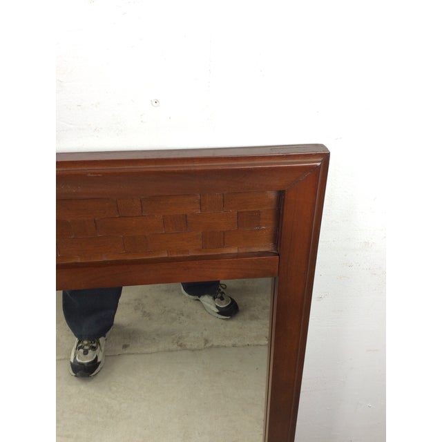 Mid-Century Modern Mid Century Modern Long Rectangular Wall Mirror With Basket Weave Detail on Top Frame For Sale - Image 3 of 9