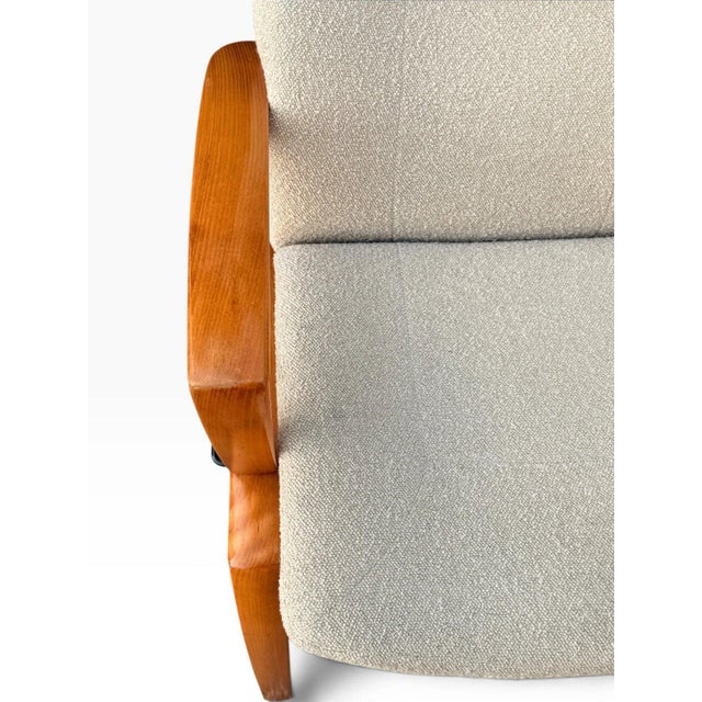 Danish Modern High Wingback Recliner Attributed to Farstrup | Cream Bouclé With Headrest Pillow | Teak Frame For Sale - Image 14 of 15