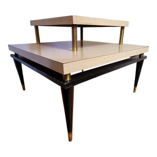 1950s Philcraft Tiered Coffee Table in Bleached Oak-Grain Laminate and Black Wood For Sale