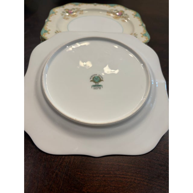Traditional 1930s Noritake Tiffany Floral & Aqua Gold Salad Dessert Plates - Set of 4 For Sale - Image 3 of 3