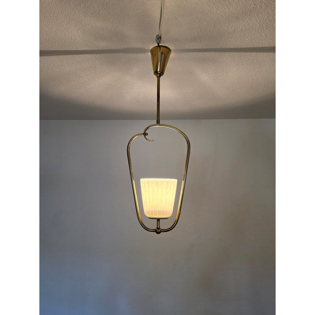 Mid-Century Scandinavian Brass Pendant Lamp with Glass Shade, 1950s For Sale - Image 11 of 18