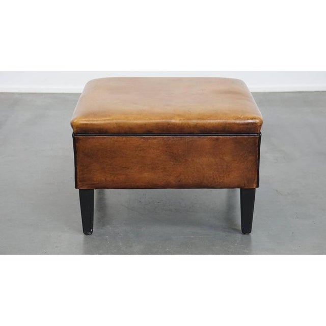 Square Sheepskin Ottoman with Black Piping For Sale - Image 4 of 10