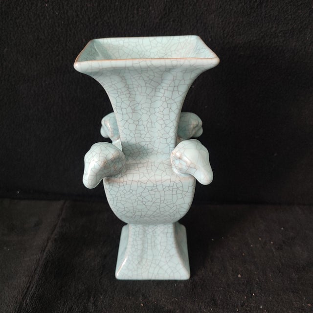 Chinese Ceramic Vase,Guan Ware Crackle Glaze Glaze Celadon Porcelain Vase Hand Carved Four Goat Head Statue For Sale - Image 4 of 9