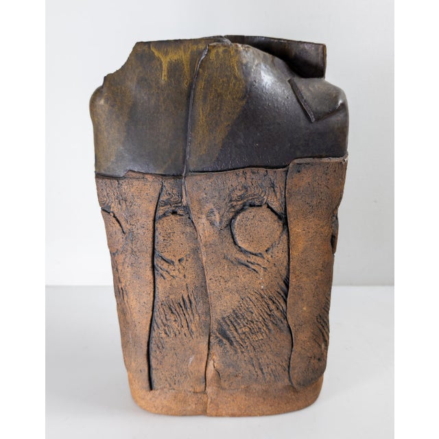 Mid-Century Modern Mid-Century Modern Rustic Faux Bois Style Pottery Vase, Signed For Sale - Image 3 of 11
