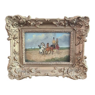 Small Antique 19th Century English Oil Painting Equestrian Sporting Scene For Sale