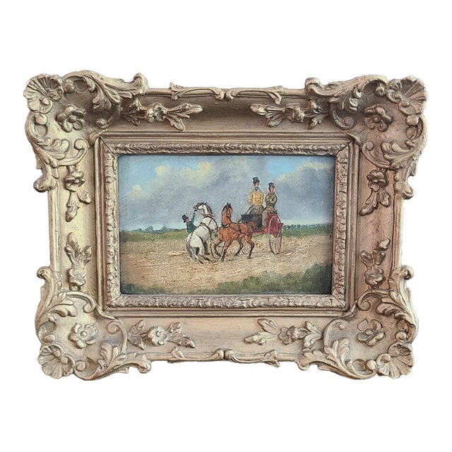 Small Antique 19th Century English Oil Painting Equestrian Sporting Scene For Sale