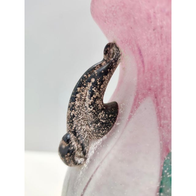Postmodern Pink, Green and White Hand-Blown Scavo Glass Vase, Murano, Italy, 1970s For Sale - Image 9 of 12
