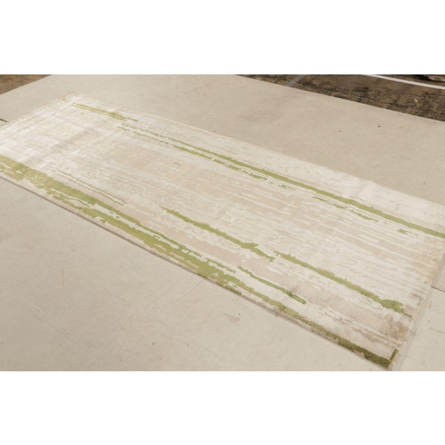 Contemporary Contemporary Beige Green Runner Geometric Floral Silk Rug by Rug & Kilim For Sale - Image 3 of 11