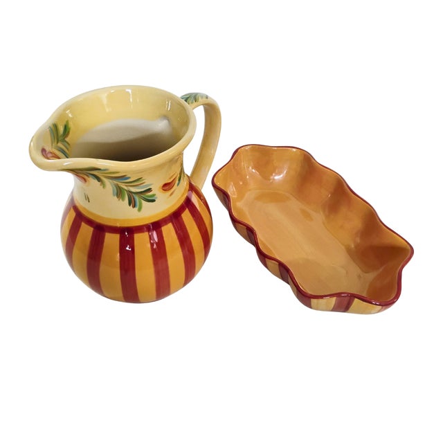 Farmhouse Southern Living at Home Gail Pittman "Siena" Ceramic Pitcher & Dish Set - 2 Pieces For Sale - Image 3 of 16