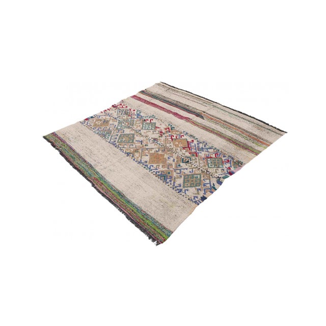 Handwoven vintage embroidered kilim rug from Marash region of Turkey. Approximately 50-60 years old. In good condition....