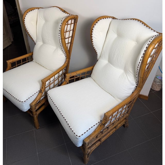 Textile Vintage Bamboo Armchairs, 1990, Set of 2 For Sale - Image 7 of 15