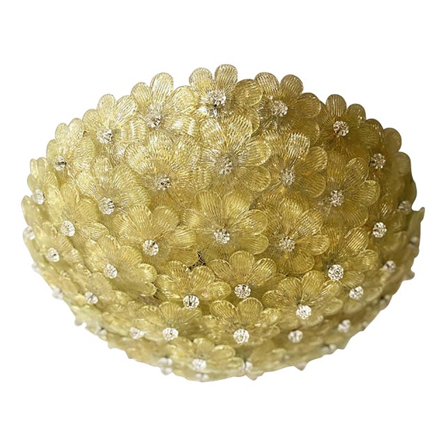 Italian Gold Flower Murano Glass Ceiling Light by Simoeng For Sale