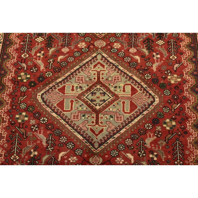 Vintage Qashqai Rug 5'8'' X 10'1'' Red Wool Hand-Knotted Oriental Carpet For Sale In Philadelphia - Image 6 of 15