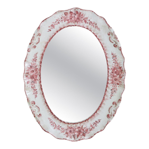Vintage Italian Floral Ceramic Oval Wall Mirror by Bassano