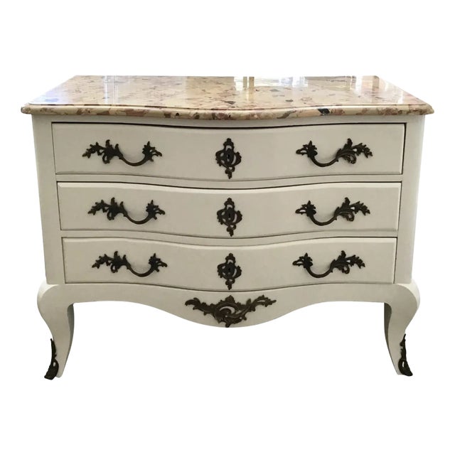 Antique Louis XVI Style Bronze Mounted Chest of Drawers W Marble Top For Sale