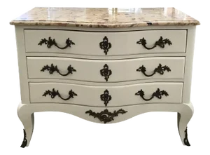 Antique Louis XVI Style Bronze Mounted Chest of Drawers W Marble Top