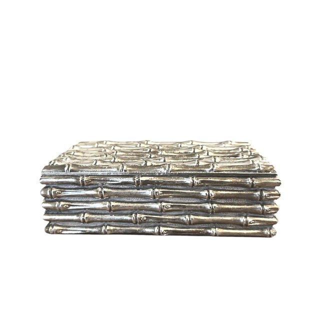 Maison Baguès Vintage French Petite Silver Plated Faux Bamboo Box / Container, Manner of Maison Bagues, Circa 1960 For Sale - Image 4 of 8