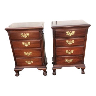 Mid 20th Century Pair of Mahogany 4 Drawer Nightstands With Ball and Claw Feet For Sale