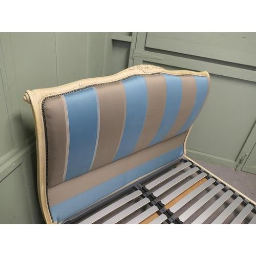 Blue French Silk Upholstered Château Double Bed, 1920s For Sale - Image 8 of 9