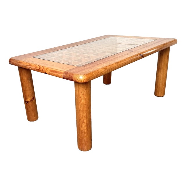 Scandinavian Coffee Table in Pine and Glass, 1970s For Sale