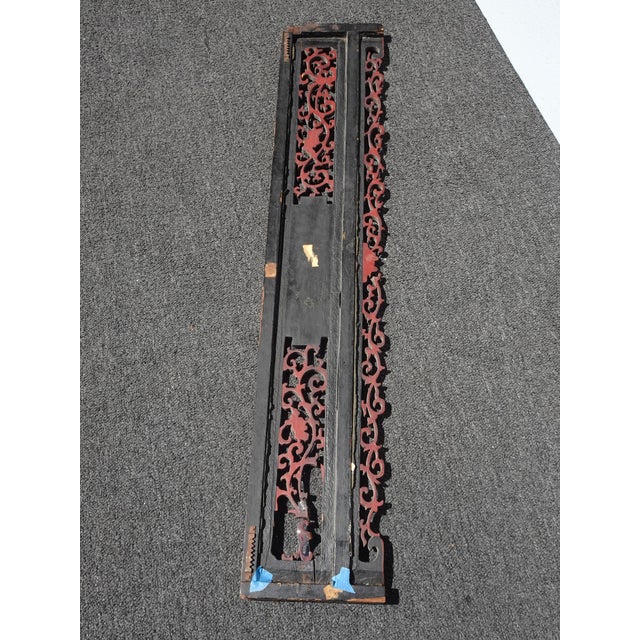 Red Vintage Oriental Asian Hanging Wall Decor ~ Decorative Red Carved Accent #2 For Sale - Image 8 of 10